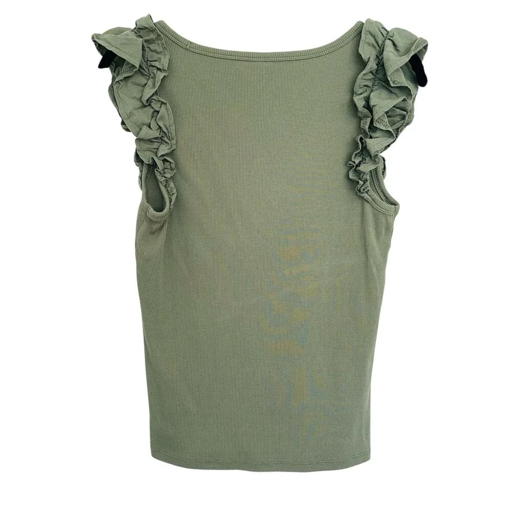 Old Navy Women’s Medium Ribbed Ruffle Sleeve Tank Bundle Black & Olive Green - Picture 2 of 16